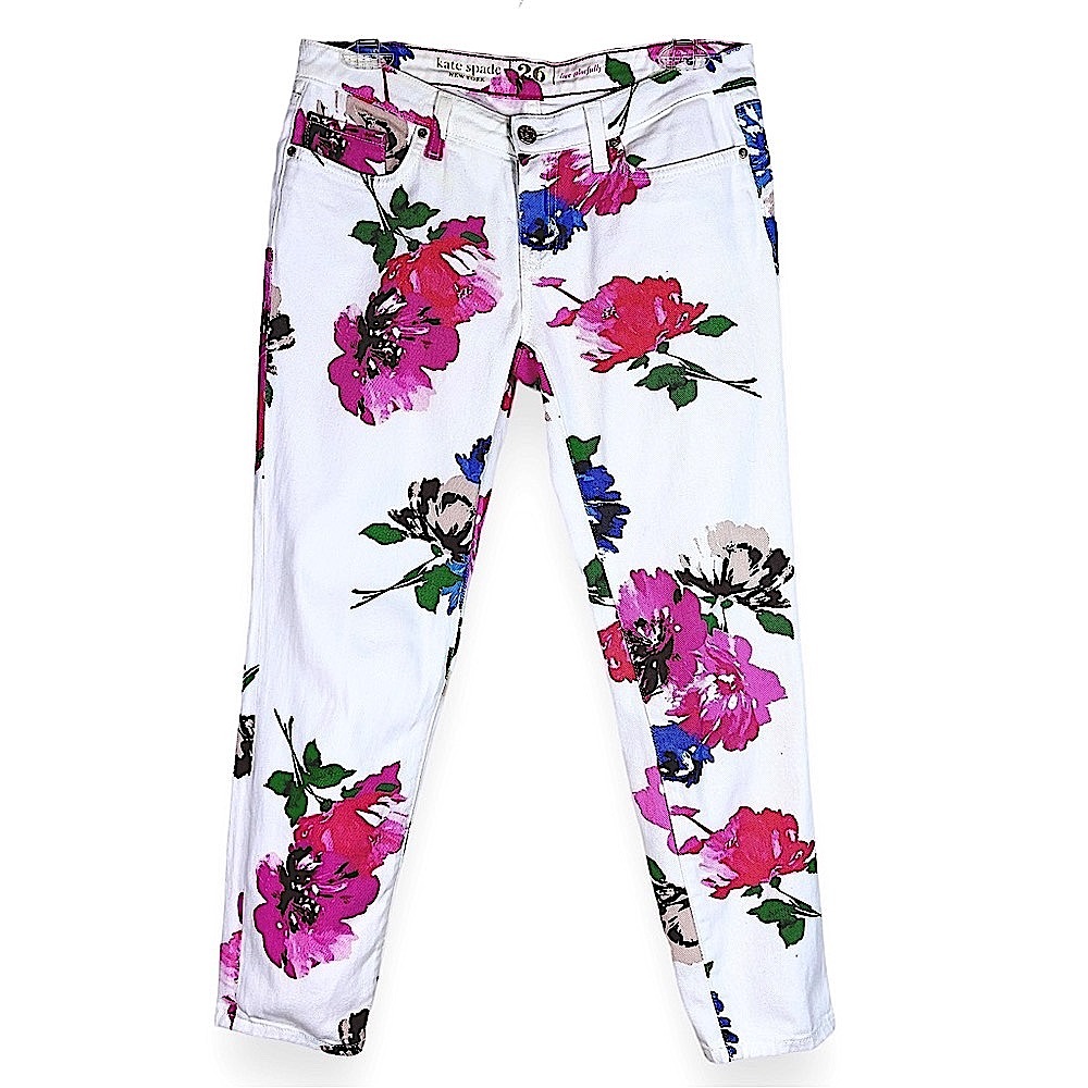 Kate Spade Broome Street 26 Floral White Jeans Straight Cropped Ankle Spring Fe